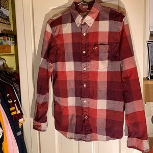 Hollister Red Plaid Collared Shirt, size S